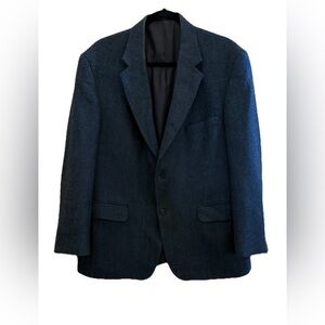 LANDS’ END Charcoal Gray Blue 100% LambsWool Herringbone Sport Coat Jacket 44 S
